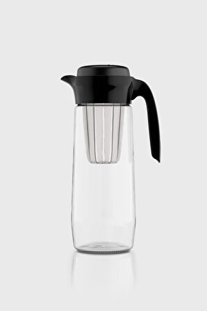 Renga Daisy 1500 ml Siyah Kapaklı Süzgeçli Detoks Cam Sürahi 111025