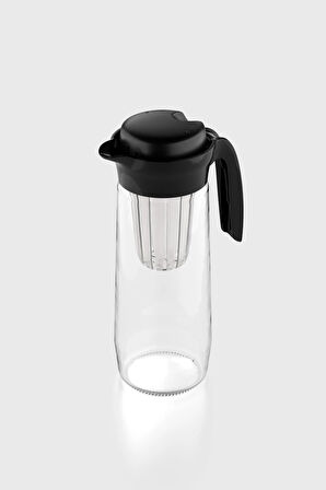 Renga Daisy 1500 ml Siyah Kapaklı Süzgeçli Detoks Cam Sürahi 111025