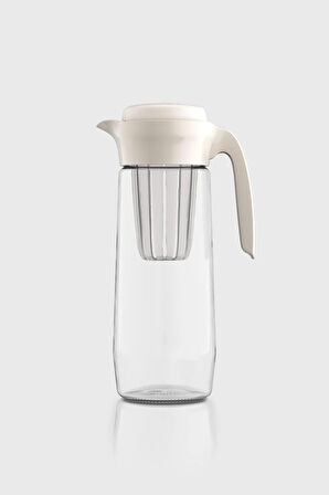 Renga Daisy 1500 ml Bej Kapaklı Süzgeçli Detoks Cam Sürahi 111025