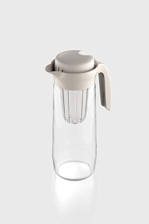 Renga Daisy 1500 ml Bej Kapaklı Süzgeçli Detoks Cam Sürahi 111025