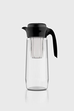 Renga Daisy 1500 ml Siyah Kapaklı Süzgeçli Gravürlü Detoks Cam Sürahi 111025