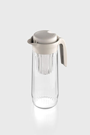 Renga Daisy 1500 ml Bej Kapaklı Süzgeçli Gravürlü Detoks Cam Sürahi 111025