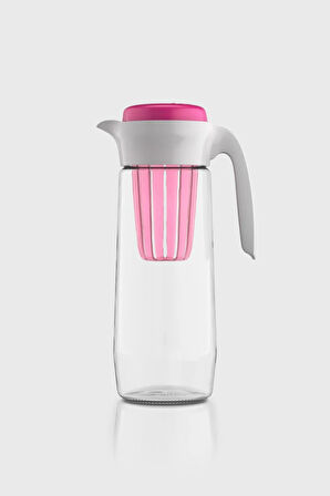 Renga Daisy 1500 ml Fuşya Kapaklı Süzgeçli Detoks Cam Sürahi 111025