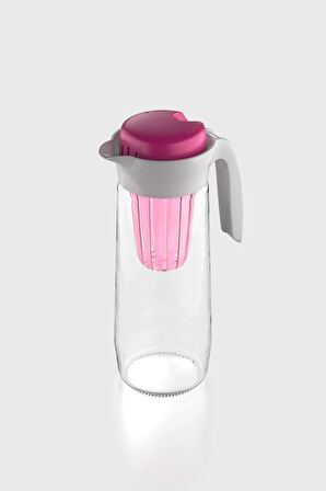 Renga Daisy 1500 ml Fuşya Kapaklı Süzgeçli Detoks Cam Sürahi 111025