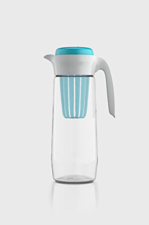 Renga Daisy 1500 ml Turkuaz Kapaklı Süzgeçli Detoks Cam Sürahi 111025