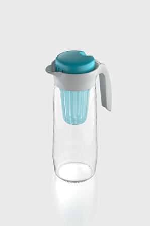 Renga Daisy 1500 ml Turkuaz Kapaklı Süzgeçli Detoks Cam Sürahi 111025