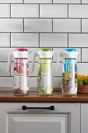 Renga Daisy 1500 ml Yeşil Kapaklı Süzgeçli Detoks Cam Sürahi 111025