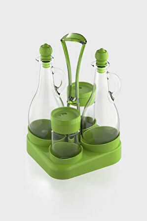 Renga Kibele Standlı 5 Parça Cam Yağlık ve Tuzluk Seti 151064 Yeşil
