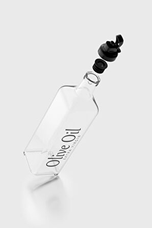 Renga Oslo Yazı Desenli 750 ml Siyah Kapaklı Cam Yağlık 152003