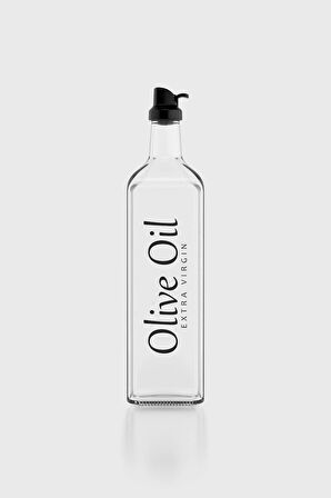 Renga Oslo Yazı Desenli 1000 ml Siyah Kapaklı Cam Yağlık 152064