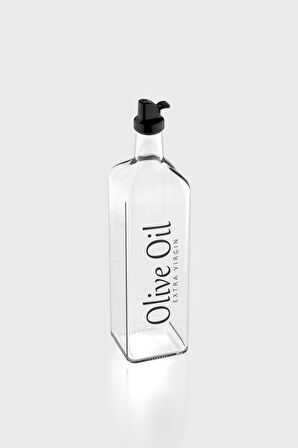 Renga Oslo Yazı Desenli 1000 ml Siyah Kapaklı Cam Yağlık 152064