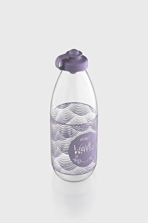 Renga Ufo Yazı Desenli 1000 ml Cam Şişe 182052 Mor