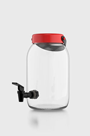 Renga Macro 3000 ml Kırmızı Kapaklı Musluklu Cam Kavanoz 131001