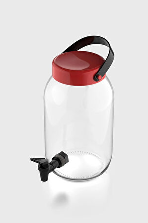 Renga Macro 3000 ml Kırmızı Kapaklı Musluklu Cam Kavanoz 131001