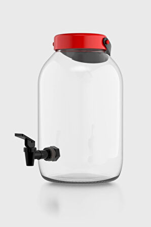 Renga Macro 5000 ml Kırmızı Kapaklı Musluklu Cam Kavanoz 131002