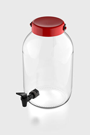 Renga Macro 5000 ml Kırmızı Kapaklı Musluklu Cam Kavanoz 131002