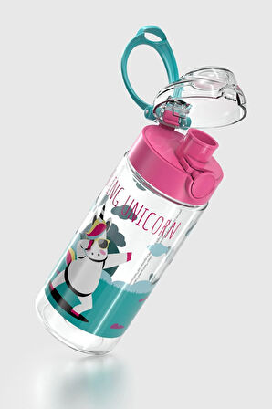 Renga Saga Unicorn Desenli 500 ml Tritan Çocuk Matara 912014 Pembe-Turkuaz