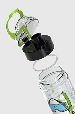 Renga Saga Shark Desenli 500 ml Tritan Çocuk Matara 912014 Siyah-Yeşil