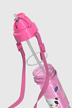 Renga Migo Panda Desenli 300 ml Askılı Pipetli PP Bebek Suluk 912013 Pembe
