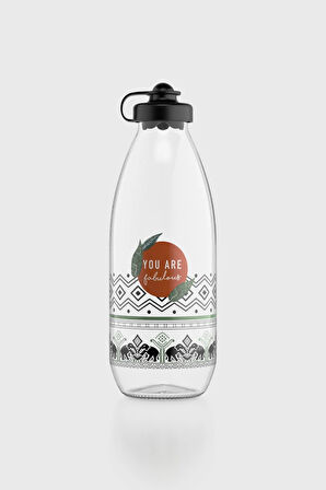Renga Ufo Yazı Desenli 1000 ml Cam Şişe 182052 Siyah