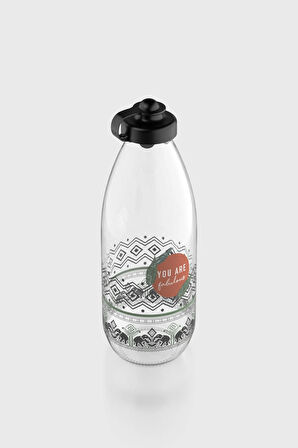 Renga Ufo Yazı Desenli 1000 ml Cam Şişe 182052 Siyah