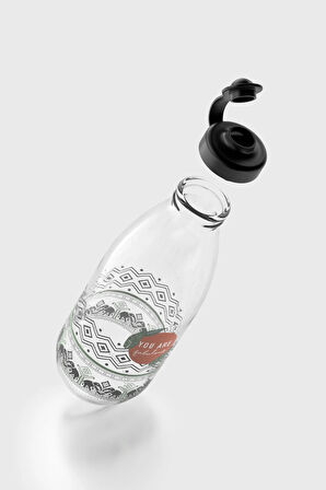 Renga Ufo Yazı Desenli 1000 ml Cam Şişe 182052 Siyah