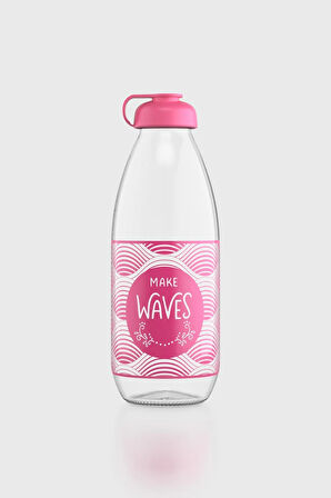 Renga Milky Desenli 1000 ml Cam Şişe 182058 Fuşya