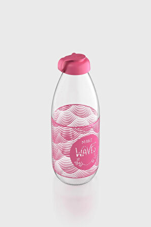 Renga Milky Desenli 1000 ml Cam Şişe 182058 Fuşya