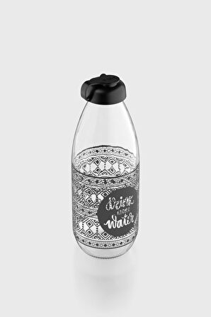 Renga Milky Desenli 1000 ml Cam Şişe 182058 Siyah