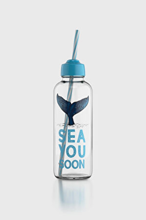 Renga Felix Sea You Soon Desenli 450 ml Pipetli Cam Şişe 182055 Turkuaz