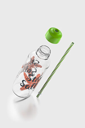 Renga Felix Stay Salty Desenli 450 ml Pipetli Cam Şişe 182055 Yeşil