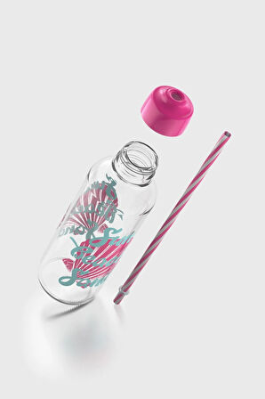 Renga Felix Sun Beach Desenli 450 ml Pipetli Cam Şişe 182055 Pembe