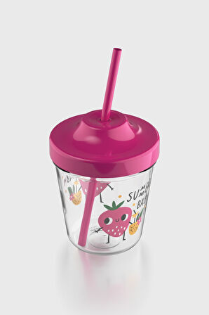 Renga Aura Summer Baby Desenli 350 ml Tritan Pipetli Çocuk Bardak 142022 Fuşya
