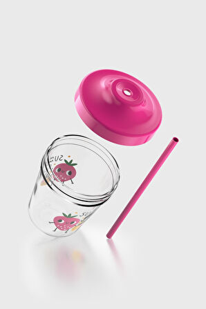 Renga Aura Summer Baby Desenli 350 ml Tritan Pipetli Çocuk Bardak 142022 Fuşya