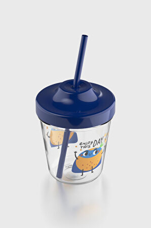 Renga Aura Enjoy This Day Desenli 350 ml Tritan Pipetli Çocuk Bardak 142022 Mavi