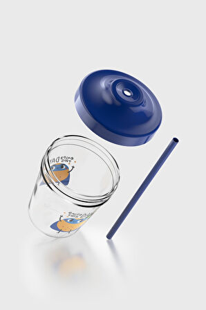 Renga Aura Enjoy This Day Desenli 350 ml Tritan Pipetli Çocuk Bardak 142022 Mavi