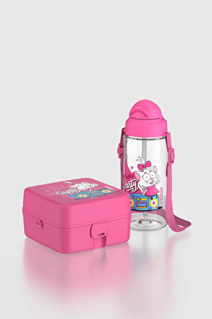 Renga Leya Kral Şakir Canan Desenli 1000 ml Çocuk Beslenme Kabı ve 500 ml Suluk Seti 222051 Pembe