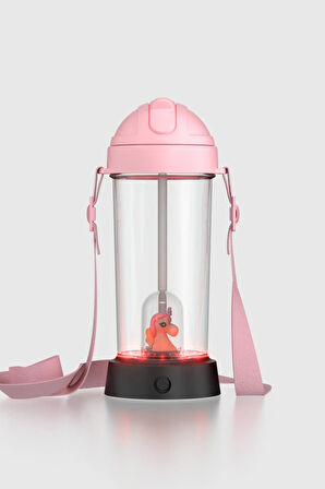 Renga Cosmo Unicorn Figürlü Led Işıklı 385 ml Pipetli Askılı Tritan Çocuk Matara 912148 Pembe
