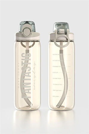 Renga Trego Sport Yazı Desenli 630 ml Pipetli Tritan Matara 912170 Bej
