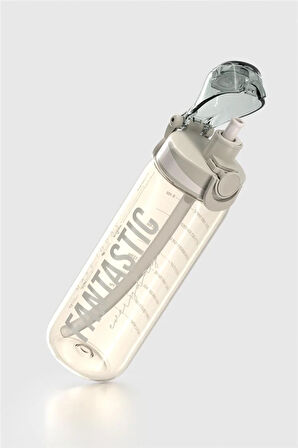 Renga Trego Sport Yazı Desenli 630 ml Pipetli Tritan Matara 912170 Bej