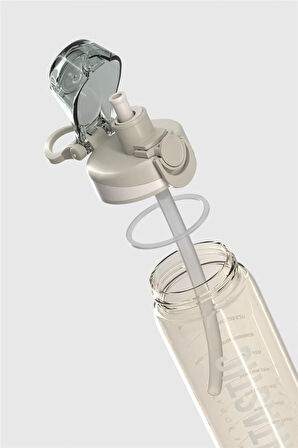 Renga Trego Sport Yazı Desenli 630 ml Pipetli Tritan Matara 912170 Bej