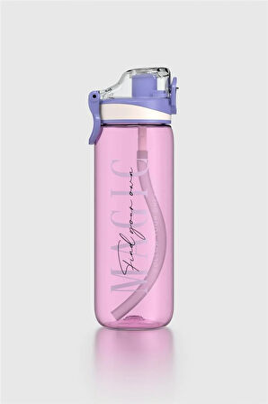 Renga Trego Sport Yazı Desenli 630 ml Pipetli Tritan Matara 912170 Mor