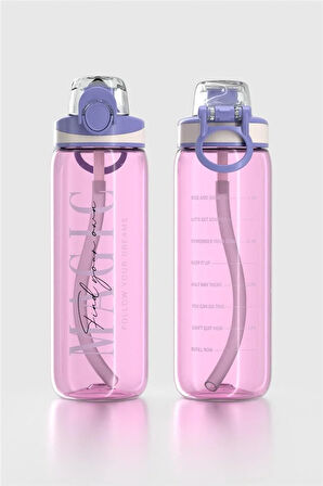 Renga Trego Sport Yazı Desenli 630 ml Pipetli Tritan Matara 912170 Mor
