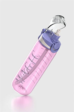 Renga Trego Sport Yazı Desenli 630 ml Pipetli Tritan Matara 912170 Mor