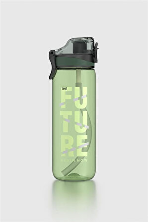 Renga Trego Sport Yazı Desenli 630 ml Pipetli Tritan Matara 912170 Yeşil