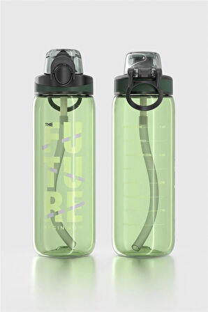 Renga Trego Sport Yazı Desenli 630 ml Pipetli Tritan Matara 912170 Yeşil
