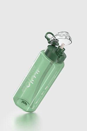 Renga Saga Loop Yazı Desenli 1000 ml Pipetli Tritan Matara 912173 Yeşil