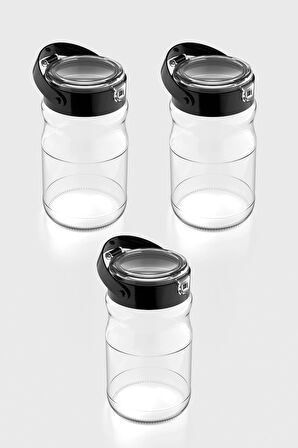 Renga Mono 1700 ml Siyah Kapaklı 3'lü Cam Kavanoz Seti 131072