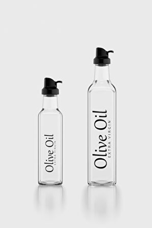 Renga Oslo Siyah Kapaklı Olive Oil Yazılı 250 ml ve 500 ml 2'li Cam Yağlık Seti 152001