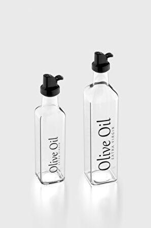 Renga Oslo Siyah Kapaklı Olive Oil Yazılı 250 ml ve 500 ml 2'li Cam Yağlık Seti 152001